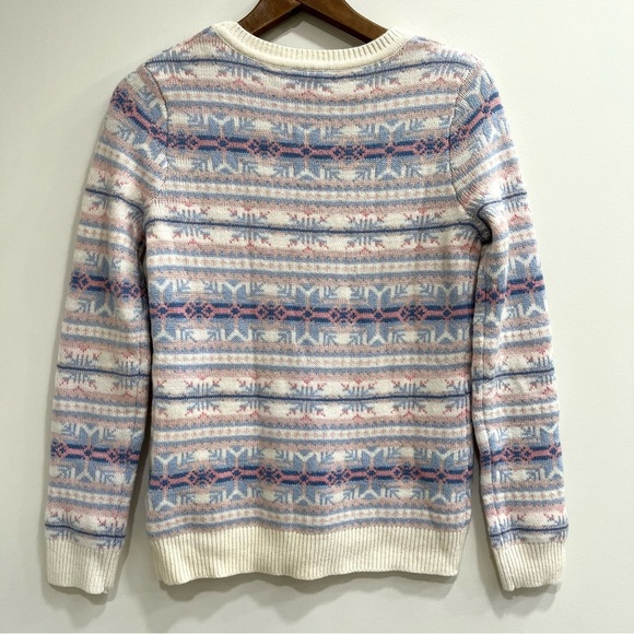 LE TIGRE Pink Blue Pastel Nordic Fair Isle Snowflake Crew Neck Sweater Wool S - Picture 4 of 9
